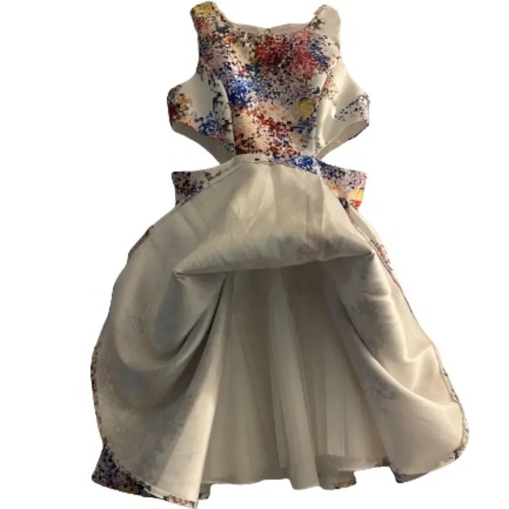 LEXIE BY MON CHERI CUTOUT SIDES LINED CRINOLINE SLIP SZ12 SLEEVELESS DRESS
